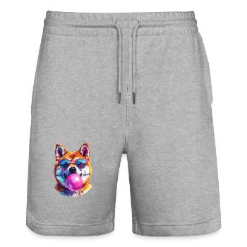 Akita Inu mit Bubblegum-Sonnenbrille - Stanley/Stella Unisex Bio Joggingshorts Trainer  - Grau meliert - Vorne - Nik (191cm) & Marisol (170cm)