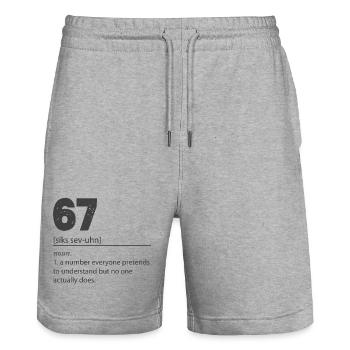 67 - Siebenundsechzig Nummer 67 Meme Sechs Sieben. - Stanley/Stella Unisex Bio Joggingshorts Trainer  - Grau meliert - Vorne - Nik (191cm) & Marisol (170cm)