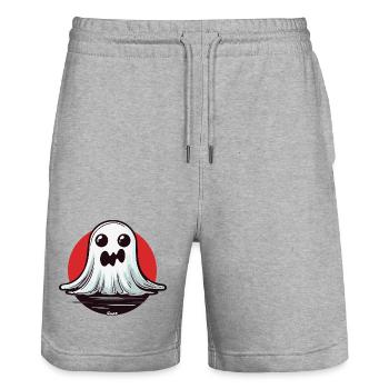Kawaii Ghost in the Moonlight - Stanley/Stella Trainer Unisex Organic Jogging Shorts - heather grey - Front - Nik (191cm) & Marisol (170cm)
