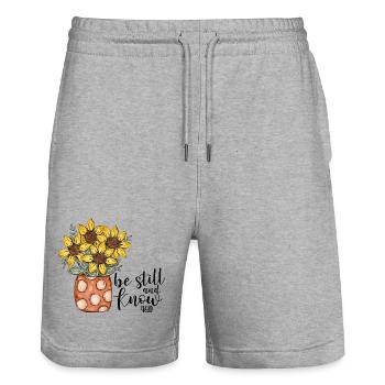 La foi chrétienne du tournesol prie Jésus - Short de jogging bio TRAINER Stanley/Stella unisexe - gris chiné - Devant - Nik (191cm) & Marisol (170cm)