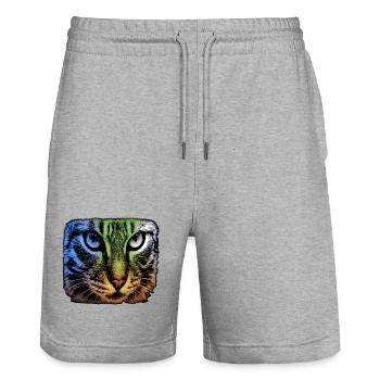 katzengesicht, bunte tier designs - Stanley/Stella Unisex Bio Joggingshorts Trainer  - Grau meliert - Vorne - Nik (191cm) & Marisol (170cm)