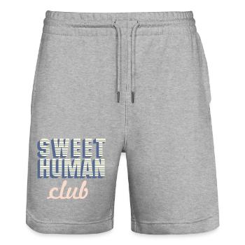 Sweet Human Club Logo - Stanley/Stella Trainer Unisex Organic Jogging Shorts - heather grey - Front - Nik (191cm) & Marisol (170cm)