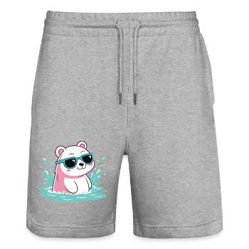 Aquatic Polar Bear in Cool Glasses - Stanley/Stella Trainer Unisex Organic Jogging Shorts - heather grey - Front - Nik (191cm) & Marisol (170cm)