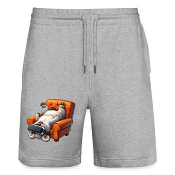 Hund mit VR Brille im Sessel - Stanley/Stella Unisex Bio Joggingshorts Trainer  - Grau meliert - Vorne - Nik (191cm) & Marisol (170cm)