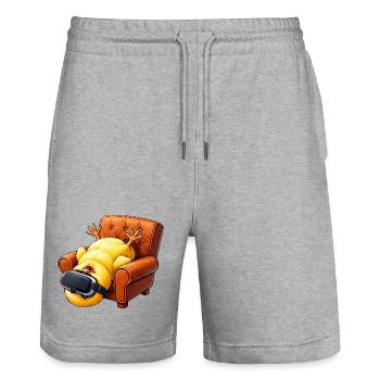 Küken mit VR Brille im Sessel - Stanley/Stella Unisex Bio Joggingshorts Trainer  - Grau meliert - Vorne - Nik (191cm) & Marisol (170cm)
