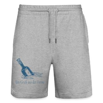 Ein Gruß aus der Ferne Flaschenpost Design - Stanley/Stella Unisex Bio Joggingshorts Trainer  - Grau meliert - Vorne - Nik (191cm) & Marisol (170cm)