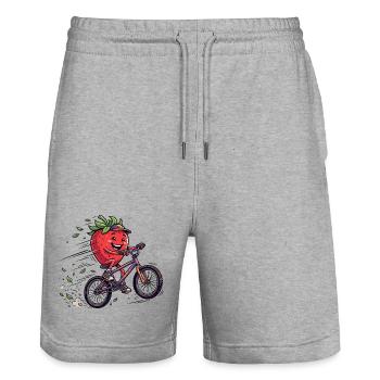 Fraise sympa lors d’une balade de VTT - Short de jogging bio TRAINER Stanley/Stella unisexe - gris chiné - Devant - Nik (191cm) & Marisol (170cm)