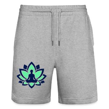 Lotus Meditation Silhouette - Stanley/Stella Trainer Unisex Organic Jogging Shorts - heather grey - Front - Nik (191cm) & Marisol (170cm)