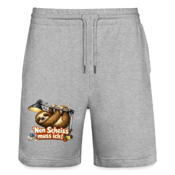 nen Scheiss muss ich frecher Spruch - Stanley/Stella Unisex Bio Joggingshorts Trainer  - Grau meliert - Vorne - Nik (191cm) & Marisol (170cm)