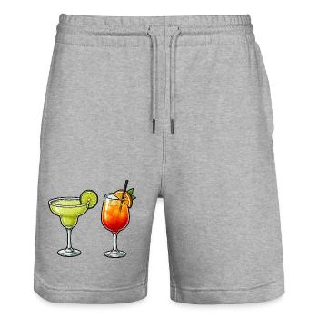 Deux cocktails : Margarita au citron vert et Sunset - Short de jogging bio TRAINER Stanley/Stella unisexe - gris chiné - Devant - Nik (191cm) & Marisol (170cm)
