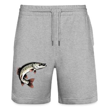 Brochet prédateur - Short de jogging bio TRAINER Stanley/Stella unisexe - gris chiné - Devant - Nik (191cm) & Marisol (170cm)