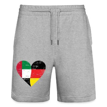 UAE Germany Heart Used - Stanley/Stella Unisex Bio Joggingshorts Trainer  - Grau meliert - Vorne - Nik (191cm) & Marisol (170cm)