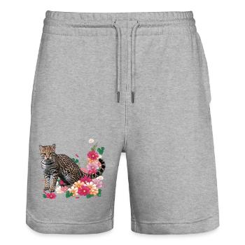 Floraler Leopard mit Blüten - Stanley/Stella Unisex Bio Joggingshorts Trainer  - Grau meliert - Vorne - Nik (191cm) & Marisol (170cm)