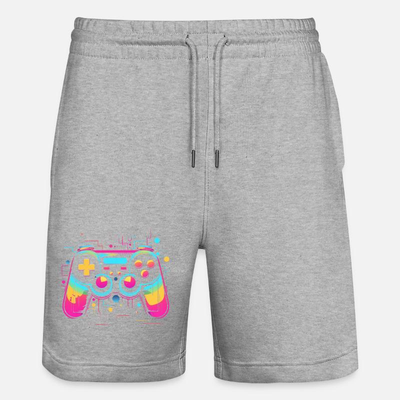 Game Controller Retrowave Look - Stanley/Stella Trainer Unisex Organic Jogging Shorts - heather grey