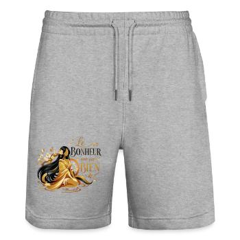 Rayonnez de Bonheur - Design Époustouflant de styl - Short de jogging bio TRAINER Stanley/Stella unisexe - gris chiné - Devant - Nik (191cm) & Marisol (170cm)