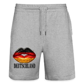 Lippen mit Deutschland-Flagge - Stanley/Stella Unisex Bio Joggingshorts Trainer  - Grau meliert - Vorne - Nik (191cm) & Marisol (170cm)