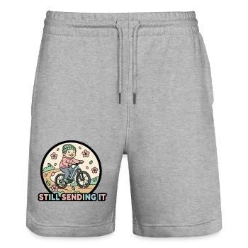 Still Sending It EMTB Senior Cyclist - Stanley/Stella Trainer Unisex Organic Jogging Shorts - heather grey - Front - Nik (191cm) & Marisol (170cm)