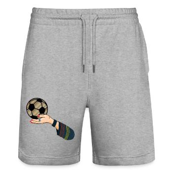 Hand mit Fußball  - Stanley/Stella Unisex Bio Joggingshorts Trainer  - Grau meliert - Vorne - Nik (191cm) & Marisol (170cm)
