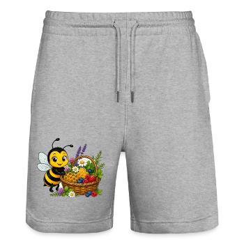 abeille, apiculteur, nid d’abeille, fleurs, insecte des prairies, - Short de jogging bio TRAINER Stanley/Stella unisexe - gris chiné - Devant - Nik (191cm) & Marisol (170cm)