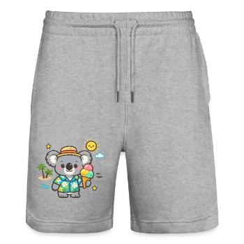 Koala im Hawaii-Hemd mit Eiscreme - Stanley/Stella Unisex Bio Joggingshorts Trainer  - Grau meliert - Vorne - Nik (191cm) & Marisol (170cm)