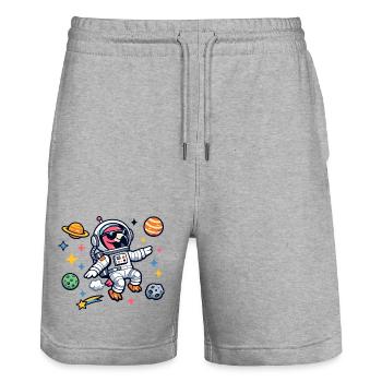 Astronaut Cartoon in Space Flamingo - Stanley/Stella Trainer Unisex Organic Jogging Shorts - heather grey - Front - Nik (191cm) & Marisol (170cm)