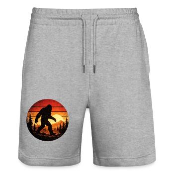 Coucher de soleil rétro de Bigfoot dans la forêt - Short de jogging bio TRAINER Stanley/Stella unisexe - gris chiné - Devant - Nik (191cm) & Marisol (170cm)