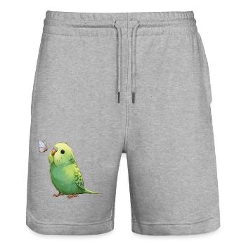 Perruche perruche avec papillon - Short de jogging bio TRAINER Stanley/Stella unisexe - gris chiné - Devant - Nik (191cm) & Marisol (170cm)