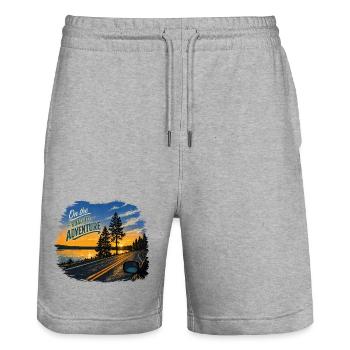 On the Road to Adventure - Stanley/Stella Trainer Unisex Organic Jogging Shorts - heather grey - Front - Nik (191cm) & Marisol (170cm)
