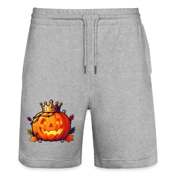 Crowned Pumpkin King - Stanley/Stella Trainer Unisex Organic Jogging Shorts - heather grey - Front - Nik (191cm) & Marisol (170cm)