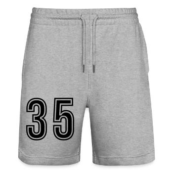 35 Number symbol - Stanley/Stella Trainer Unisex Organic Jogging Shorts - heather grey - Front - Nik (191cm) & Marisol (170cm)