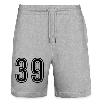 39 Number Symbol - Stanley/Stella Trainer Unisex Organic Jogging Shorts - heather grey - Front - Nik (191cm) & Marisol (170cm)