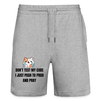 Don't Test My Code - Funny IT Cat - Stanley/Stella Unisex Bio Joggingshorts Trainer  - Grau meliert - Vorne - Nik (191cm) & Marisol (170cm)