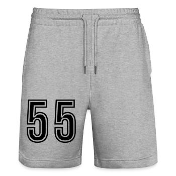 55 Number Symbol - Stanley/Stella Trainer Unisex Organic Jogging Shorts - heather grey - Front - Nik (191cm) & Marisol (170cm)