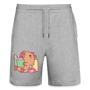 Un capybara mignon qui se détend et lit un livre - Short de jogging bio TRAINER Stanley/Stella unisexe - gris chiné - Devant - Nik (191cm) & Marisol (170cm)