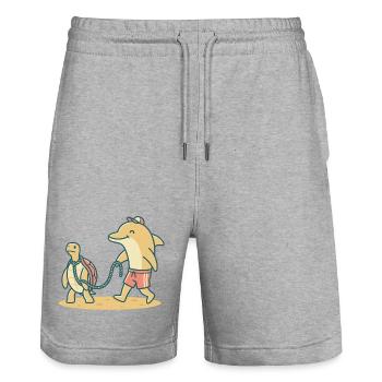 Delfin geht Gassi mit Schildkröte - Stanley/Stella Unisex Bio Joggingshorts Trainer  - Grau meliert - Vorne - Nik (191cm) & Marisol (170cm)