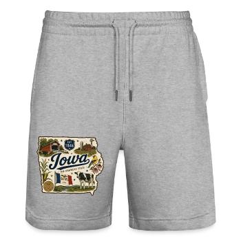 Iowa Hawkeye State Vintage Farm Aufkleber - Stanley/Stella Unisex Bio Joggingshorts Trainer  - Grau meliert - Vorne - Nik (191cm) & Marisol (170cm)