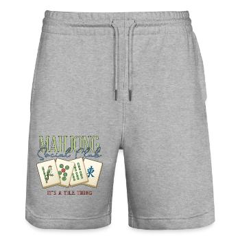 Mahjong Social Club Club Fliesen-Ding - Stanley/Stella Unisex Bio Joggingshorts Trainer  - Grau meliert - Vorne - Nik (191cm) & Marisol (170cm)