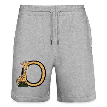 Girafe et dessin animé ovale en lettre O - Short de jogging bio TRAINER Stanley/Stella unisexe - gris chiné - Devant - Nik (191cm) & Marisol (170cm)