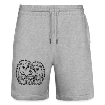 Igelfamilie - Stanley/Stella Unisex Bio Joggingshorts Trainer  - Grau meliert - Vorne - Nik (191cm) & Marisol (170cm)