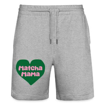 Matcha Mama Herz Design - Stanley/Stella Unisex Bio Joggingshorts Trainer  - Grau meliert - Vorne - Nik (191cm) & Marisol (170cm)
