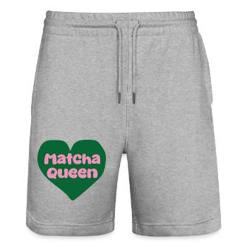 Matcha Queen Heart Design - Stanley/Stella Trainer Unisex Organic Jogging Shorts - heather grey - Front - Nik (191cm) & Marisol (170cm)