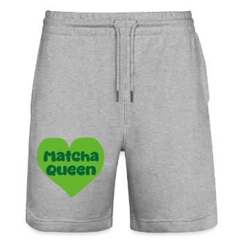 Matcha Queen Heart Design - Short de jogging bio TRAINER Stanley/Stella unisexe - gris chiné - Devant - Nik (191cm) & Marisol (170cm)
