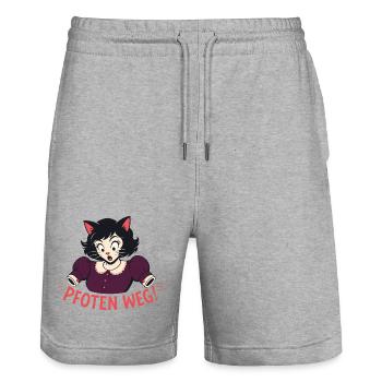 Pfoten Weg! – Katzen Frau Party Statement - Stanley/Stella Unisex Bio Joggingshorts Trainer  - Grau meliert - Vorne - Nik (191cm) & Marisol (170cm)
