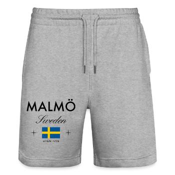 Malmö Sweden Coordinates Travel Souvenir - Stanley/Stella Trainer Unisex Organic Jogging Shorts - heather grey - Front - Nik (191cm) & Marisol (170cm)