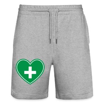 Medical Heart Cross Healthcare Icon - Stanley/Stella Trainer Unisex Organic Jogging Shorts - heather grey - Front - Nik (191cm) & Marisol (170cm)