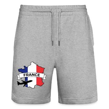 French map with airplane - Stanley/Stella Trainer Unisex Organic Jogging Shorts - heather grey - Front - Nik (191cm) & Marisol (170cm)