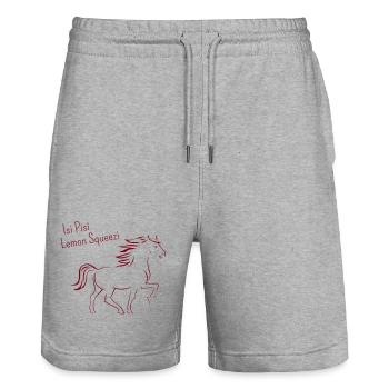 Isi Pisi Lemon Squeezi Burgundy by Maison Bichon - Stanley/Stella Trainer Unisex Organic Jogging Shorts - heather grey - Front - Nik (191cm) & Marisol (170cm)