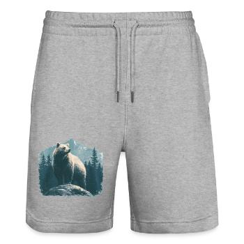 Bear Vintage - Stanley/Stella Trainer Unisex Organic Jogging Shorts - heather grey - Front - Nik (191cm) & Marisol (170cm)