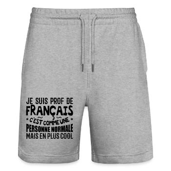 Je suis prof de français - Short de jogging bio TRAINER Stanley/Stella unisexe - gris chiné - Devant - Nik (191cm) & Marisol (170cm)