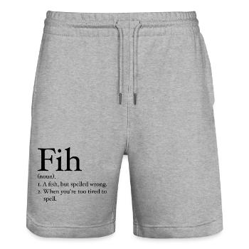 Lustiger Fih Fisch Meme Fisch Fih Lustiger falsch geschriebener Fisch - Stanley/Stella Unisex Bio Joggingshorts Trainer  - Grau meliert - Vorne - Nik (191cm) & Marisol (170cm)